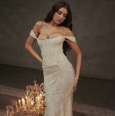 Fashion Off-neck Tube Top Stitching Hip Fishtail Sleeveless Dress